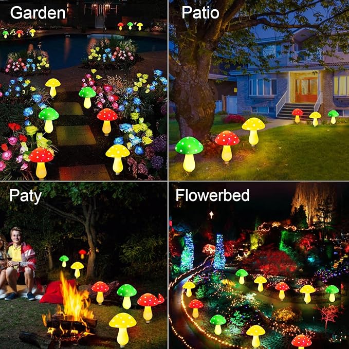 Upgraded Outdoor Solar Garden Mushroom Lights(6 Mushrooms Lamps), 8 Modes Outside Waterproof Solar Powered Christmas Lights Decoration, Yard, Lawn, Pathway... (Multi-Colored)