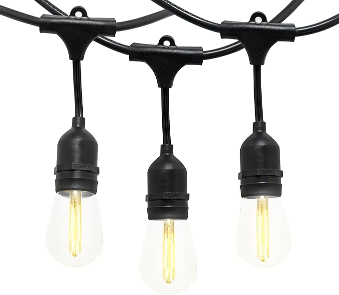 Westgate Lighting 24Ft Indoor/Outdoor Linkable LED String Lights, Commercial Grade with 12 Sockets & LED Bulbs – Bistro, Pergola, Deck, Patio, Market, Cafe, Gazebo, Party Decor