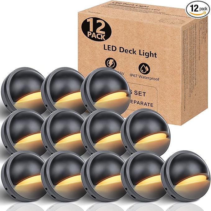 HIBOITEC 12 Pack Low Voltage Deck Lights 2.5W Landscape Step Stair Railing Light IP67 Waterproof for Outdoor Accent Lighting Garden Fence 2700K 12-36V AC/DC UL-Listed(Transformer Not Included)