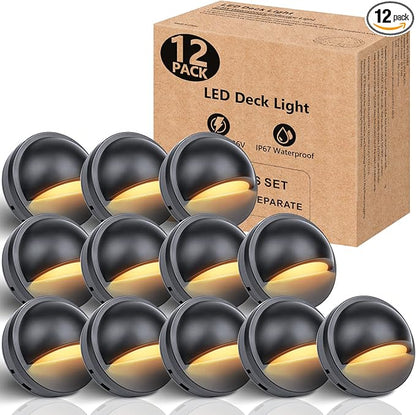 HIBOITEC 12 Pack Low Voltage Deck Lights 2.5W Landscape Step Stair Railing Light IP67 Waterproof for Outdoor Accent Lighting Garden Fence 2700K 12-36V AC/DC UL-Listed(Transformer Not Included)