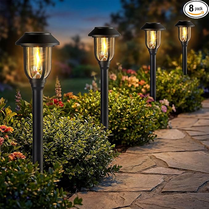 Solar Pathway Lights Outdoor 8 Pack, 3000K Solar Path Lights,Solar Lights Outdoor Waterproof Stainless Steel Landscape Path Lights Auto On/Off, Solar Garden Lights for Walkway Yard Driveway Patio