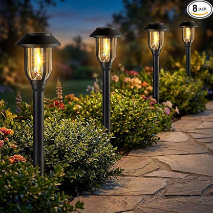 Solar Pathway Lights Outdoor 8 Pack, 3000K Solar Path Lights,Solar Lights Outdoor Waterproof Stainless Steel Landscape Path Lights Auto On/Off, Solar Garden Lights for Walkway Yard Driveway Patio