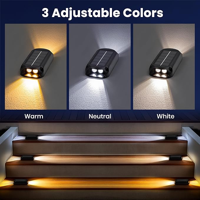 SOLPEX Solar Deck Lights, Solar Driveway Dock Lights Outdoor, IP65 Waterproof Step Light, 2700K/ 4000K/ 6600K 3 Modes Led Light for Stair, Pathway, Patio, Yard, Ground, 12 Pack