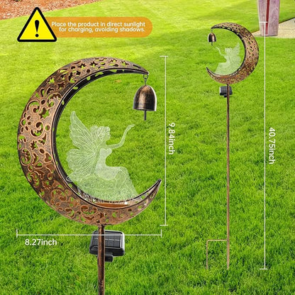 Solar Fairy Moon Figurine Light, Waterproof Garden Stakes Decor Outdoor Yard Decorations for Lawn, Patio,Yard, Pathway,Housewarming Ornament Gifts Ideas for Gardening Mom Grandma