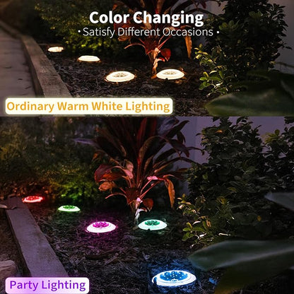 Solar Dock Lights, Color Changing 48 LEDs Super Bright Disc Driveway Light, Outdoor Waterproof Flat Low Profile, Anti-Trip&Anti-Slip for Marine, Ground, Pool, Pier, Deck (RGB-W, 8Pack)