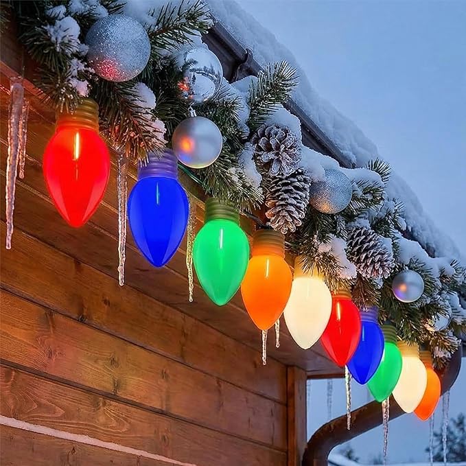 Giant Outdoor Christmas Lights,16ft Jumbo Christmas Lights String Lights with 10 Large Multicolored Bulbs,Connectable Outdoor Decorations Lights for Porch Garden Eave Xmas Trees Roof Decor