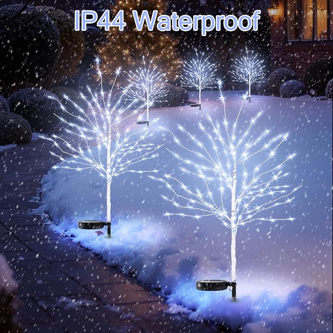 8 Pcs Solar Christmas Decoration Outdoor, 35In Birch Tree Stake Lights with 140 LED, 8 Mode, Waterproof Solar Pathway Garden Lights for Patio Yard