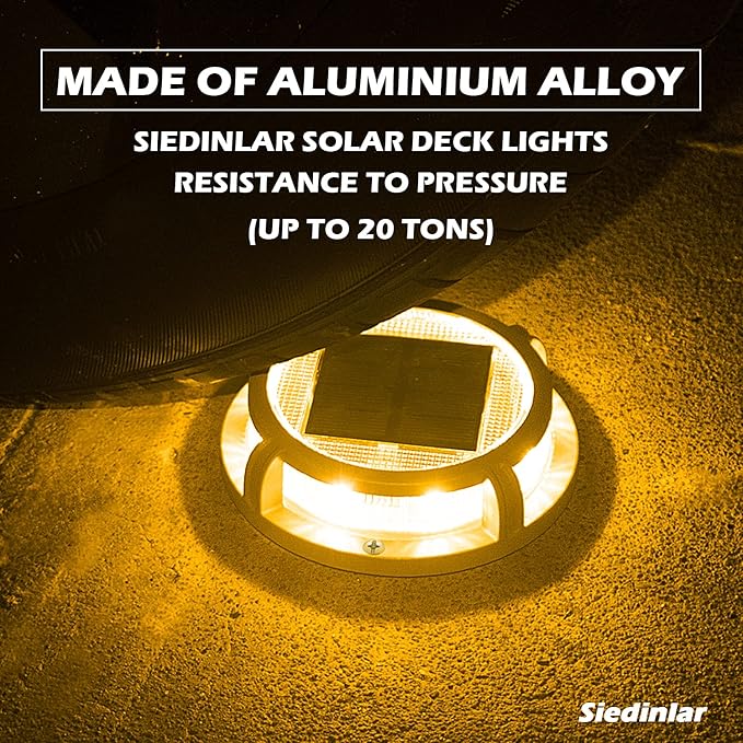 SIEDiNLAR Solar Deck Lights Outdoor 2 Modes 16 LEDs Driveway Markers Dock Light Solar Powered Waterproof for Step Ground Pathway Walkway Stair Garden Road Yard 1 Pack (Cool White/Warm White)