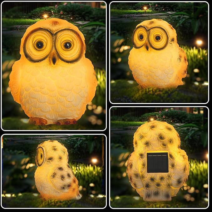Solar Owl Statue Light - Handcrafted Resin Outdoor Decoration with Warm LED Glow, Weatherproof and Eco-Friendly Solar-Powered Garden Ornament for Lawn, Patio, Yard, for Owl Lovers
