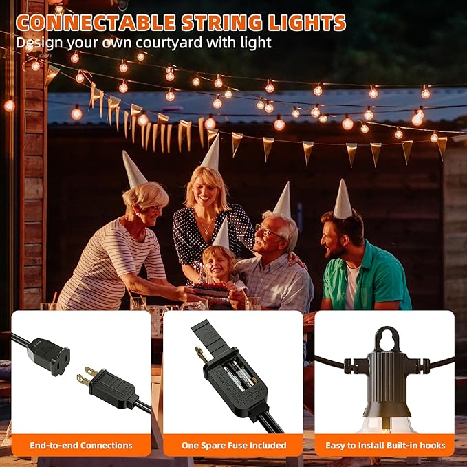 Kawaya 200FT Outdoor String Lights - LED Waterproof Patio Light for Outside with 100+4 G40 Globe Blubs | Lumora