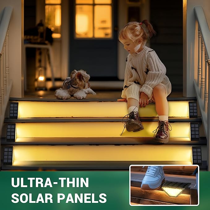 8 Pack Solar Step Lights for Outside, 24 LEDs Solar Stair Lights Waterproof IP65, Solar Deck Lights Outdoor Decor | Lumora