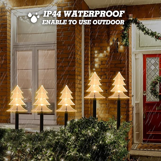 Solar Led Pathway Lights Christmas Tree Path Light for Christmas Holiday Decoration Waterproof Garden Light Yard Decoration Warm White (Trees)