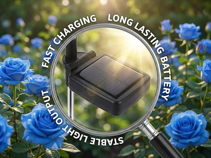 Solar Garden Rose Lights by FANCYPOP, 2 Pack Most Realistic 12 LED Flower Stake Lights, IP65 Waterproof 7 Color Changing Solar Decor for Walkway/Graveyard, Heartwarming Gifts for Grandma & Mom, Blue