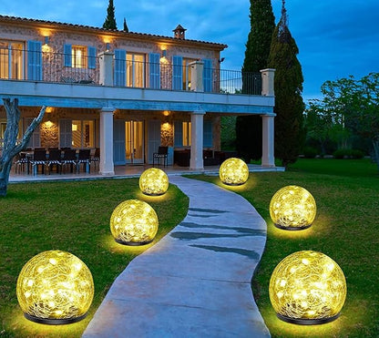 Solar Ball LED Lights Crackle Glass Globe Garden Stake Lamp Yard Art Decor for Yard Pathway Patio Lawn Decoration (Warm White)