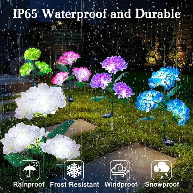 Aolyty Solar Garden Lights Outdoor, Solar Hydrangea Lights IP65 Waterproof LED Flowers Stake Lights 2 Pack for Garden Pathway Patio Backyard Landscape Decorative (Blue)