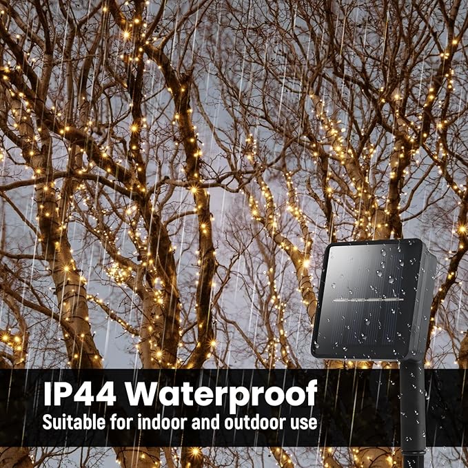 Solar String Lights Outdoor Waterproof: 50ft 100LED Solar String Lights Outdoor - Solar Powered Twinkle Fairy Tree Light with 8 Lighting Mode for Patio, Garden,Courtyards,Trees(Warm White)