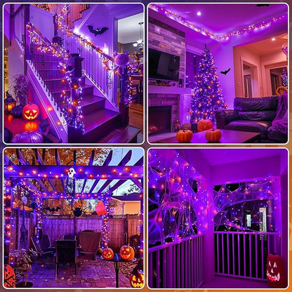 JMEXSUSS 400 LED Halloween Lights Outdoor Indoor, 132ft Halloween String Lights Plug in, Orange and Purple Light for Yard Tree Porch House