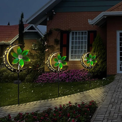 Solar Moon Garden Decoretive Lights with Windmill Metal Stake Outdoor Path Lights Waterproof Landscape Lighting for Yard Patio Pathway