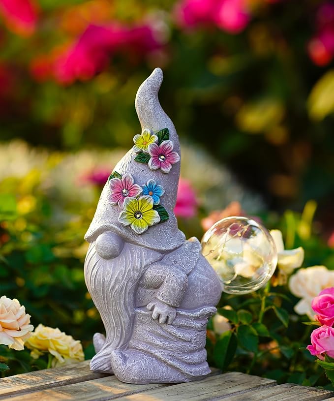 Solar Funny Garden Gnome Statue: Outdoor Sculpture Lights for Yard Lawn Porch Balcony Patio Home Decor - Birthday Gardening Gifts for Women Mom Grandma