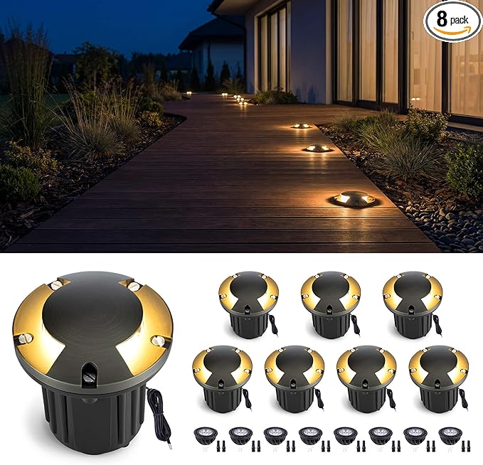 Gardenreet Low Voltage Brass Well Lights - LED Replaceable Bulb Weatherproof In-Ground 12V - Outdoor Path Light | Lumora
