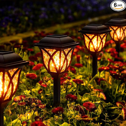 GIGALUMI 6 Pack Solar Lights Outdoor Waterproof, Flickering Flame LED Lights, Garden Decor for Yard, Patio, Landscape, Planter, Walkway, Transparent Cover