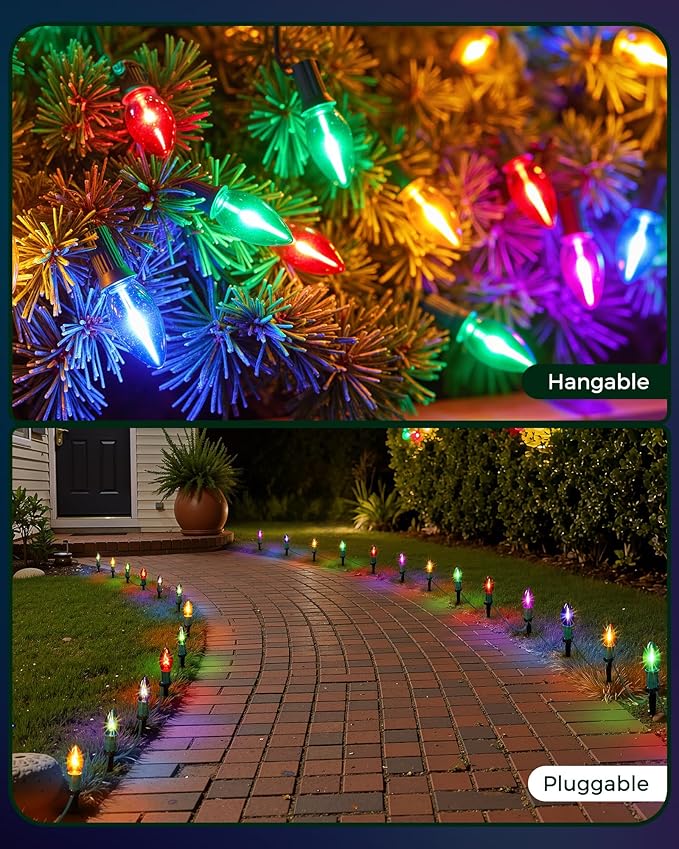 C9 Christmas String Lights Outdoor - 25.7 Feet 20 LED Christmas Pathway Lights with 20 Stakes Connectable | Lumora