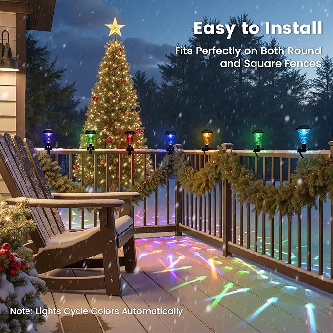 Solar Christmas Fence Lights Outdoor Decor, Waterproof Patio Lights with RGB Color Changing for Holiday & Halloween | Lumora