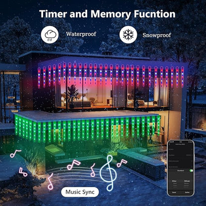 Smart Icicle Lights Outdoor Waterproof, 33FT 20Tubes 100LEDs Christmas Lights, Remote & App Control with 16 Millions Colors and 105 Color Modes, for Holiday,Roof,Tree,Patio,Xmas Decor