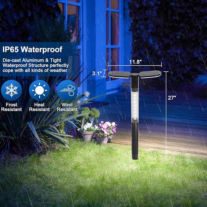 EMANER Solar Flood Lights Outdoor 2-Pack, Dual Color 2700-6000K CCT Change, Dusk to Dawn Solar Pathway Light with Stake, 12Hrs All-Night Illumination for Lawn Landscape Patio Security