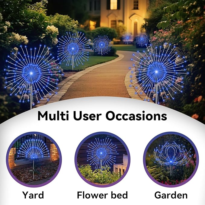 Garden Outdoor Lights, 2 Pack 120 LED Solar Garden Lights Fairy Lights Outdoor Waterproof Decorative Solar Firework | Lumora