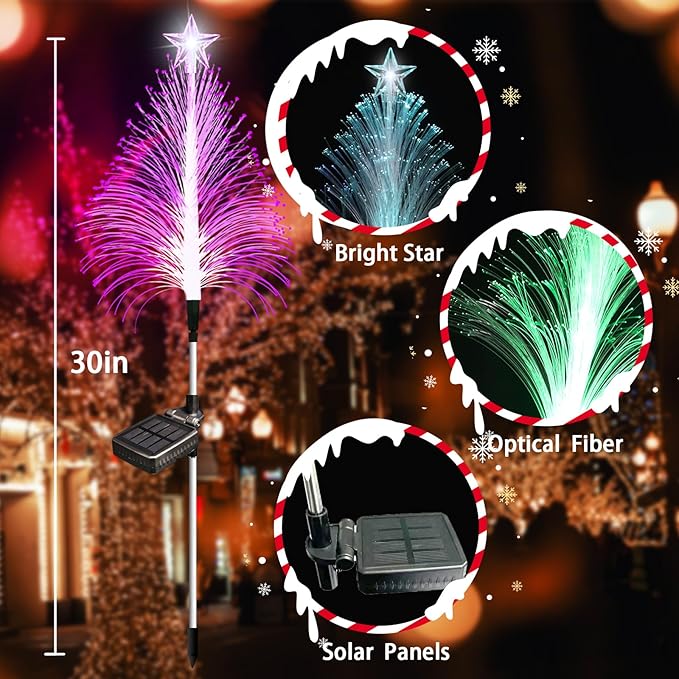 3Pack 30inch Solar Christmas Tree Light Outdoor Waterproof Festival Decorations, 7 Color RGB Pathway Garden Stake Lights for Yard Lawn Porch Grave Cemetery Holiday Decor (Tangle-Free Installation)