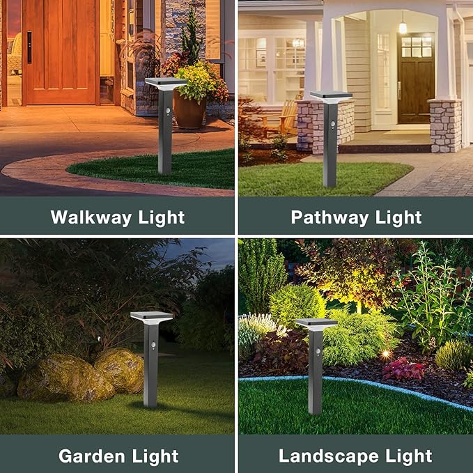 Solar Pathway Lights Outdoor，Motion Sensor Dusk to Dawn Bright Lamps Post，Led Waterproof Aluminum Landscape Lighting Path High 600 Lumen Black Light for Garden Yard Lawn Walkway Driveway Patio