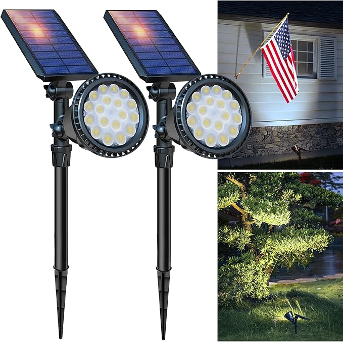 DBF Solar Spot Lights Outdoor Waterproof IP65, Cool White, 600LM High Bright, 2 Brightness Modes, 18 LED, Auto | Lumora