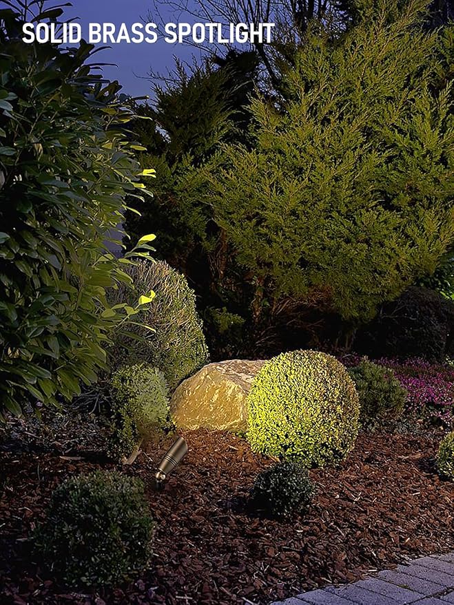 LEONLITE Solid Cast Brass Landscape Spotlights, Low Voltage Landscape Light, 12V Directional Uplights for Tree, House, Work with MR16 Bulb, (Bulbs Not Included), IP65, 7.72" Tall, Bronze, Pack of 4