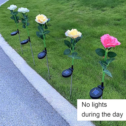 2Pcs Solar Flowers Lights Outdoor Waterproof Single Head Rose Flowers Stake Light Garden Landscape Lighting for Outdoor Yard Lawn Path Balcony Party Decoration