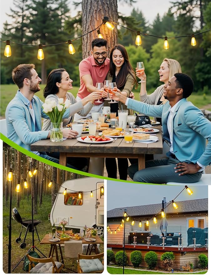 48FT Solar String Lights Outdoor with Remote, Waterproof Dimmable Patio Lights with 15+1 LED ST38 Bulbs 3 Modes | Lumora