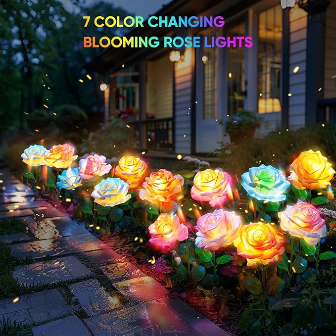 10 Pack Solar Flowers Lights Outdoor Waterproof for Garden Decor, Solar Garden Lights for Outside, Outdoor Solar | Lumora