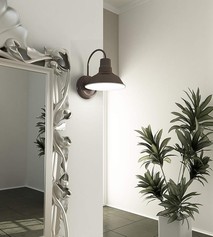 Architectural Bronze Gooseneck LED Wall Sconce Barn Light Fixture - Industrial Antique Farmhouse Style - Vintage Patio Porch Wall Mount Light - Indoor/Outdoor - UL Listed - 9W 800lm Cool White