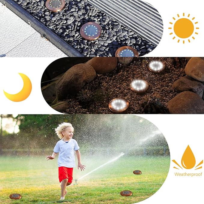 HOFLY Outdoor In-Ground Solar Landscape Lights - 8 Pack, 12 LED, White Light for Pathway, Yard, Patio, Walkway | Lumora