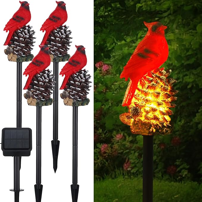 VIHOSE Cardinal Solar Stake Lights Red Bird Figurine Solar Stake Light Decorative Outside Garden Decor Christmas Landscape Lights Cardinal Gifts for Mother Lawn Yard Decor Women(Classic)