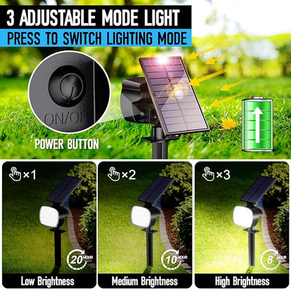 hyrion Solar Spotlight Outdoor Waterproof Ip65 23 LED 3 Lighting Mode 2-in-1 Solar Powred Yard Spot Lights for Garden Tree Law Pathway 8 Pack Cool White