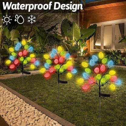 4 Pack 80 LED Easter Eggs Lights Solar Powered Outdoor Decorations Waterproof Colorful Solar Stake Lights for Lawn Pathway Landscape Garden Yard Porch Patio Decor(Easter Eggs)