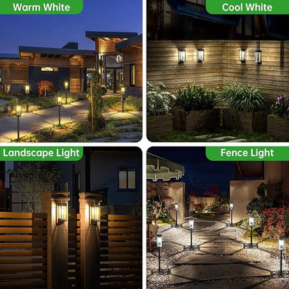 2-In-1 Solar Yard Lights Outdoor 2 Pack,Super Bright Adjustable Warm&Cool White,Waterproof IP65,Dusk To Dawn Auto Solar Lights Powered Outside for Pathway/Garden/Driveway/Patio,Support Wall Mounted