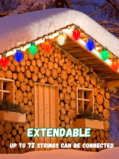 SUNSGNE Jumbo Christmas Lights, 16FT Large Christmas Lights with 10 Count 5'' LED Giant Multicolor Bulbs, C7 Big Bulb Vintage Christmas Light for Holiday Home Tree Roof Yard Garden Decor, Green Wire