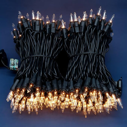 200 Count Clear Christmas Lights, Pack of 2 Strands 100 Count 33 ft Black Cord UL Listed Holiday String Light (Clear - Black Wire)