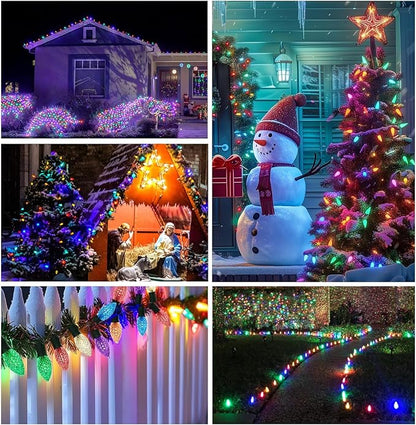 C9 LED Christmas Lights Outdoor 25FT with 25 Pcs(+1 Spare) C9 E17 Base Color Holiday Decor Bulbs for Indoor & Outdoor Use, Connectable, Weatherproof for Roof Decoration