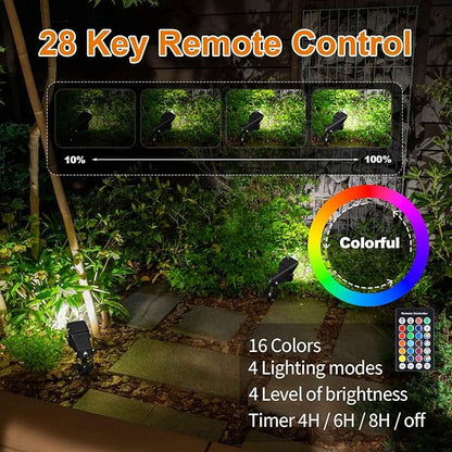 Christmas Spotlight 10W LED Color Changing Outdoor Hallowmas Spot Lights Timer Remote IP65 Waterproof RGB Metal Case Spotlights with Stake Stand for Yard Garden Lawn House, 2 Lights