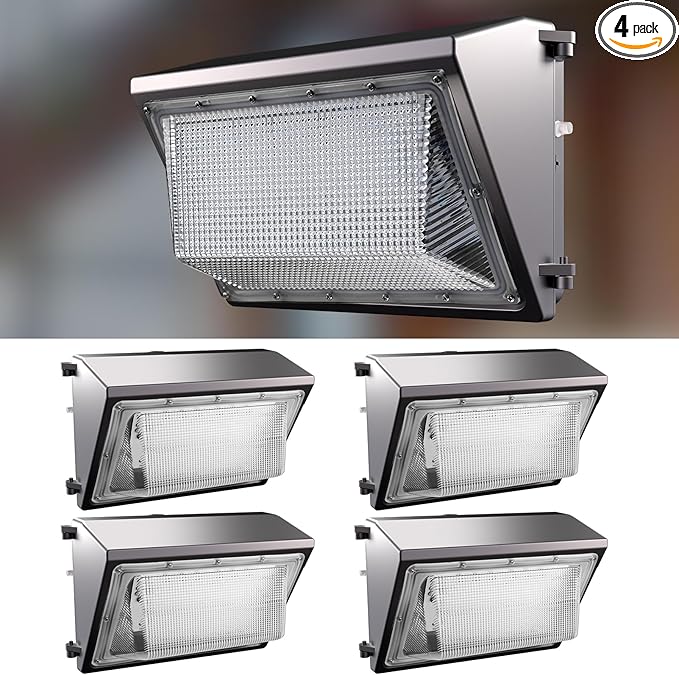 Lightdot 4Pack 250W LED Wall Pack Lights, 100-277v Dusk to Dawn Photocell | 37500Lm(150Lm/W) 5000K IP65 Outdoor Flood Lighting for Yard,Warehouse,Factory,Building,Garage, ETL(Height:20~40ft)
