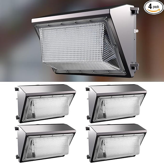 Lightdot 4Pack 150W LED Wall Pack Lights - 22500Lm(150Lm/W) Dusk-to-Dawn (100-277V) 5000K IP65 Outdoor Exterior Lighting Fixture for Warehouse/Parking Lots | 5-Yr Warranty, ETL(Height:10~20ft)