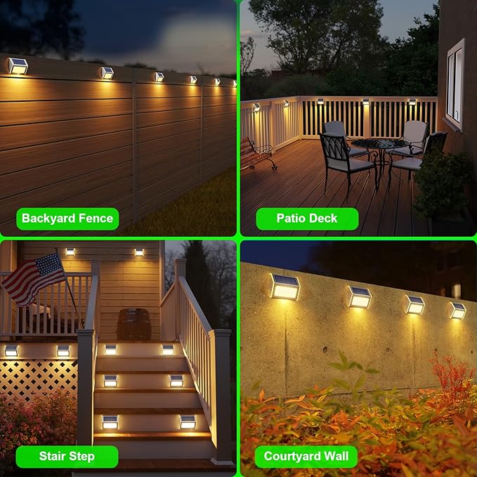 JSOT Solar Deck Lights -12 Pack Solar Fence Lights Waterproof Outdoor Light Fence Post Light for Outside Pool Garden Backyard Patio Yard Wall Stair Step, Warm Light